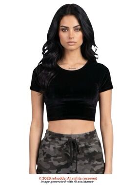 American Apparel L black velvet crop top